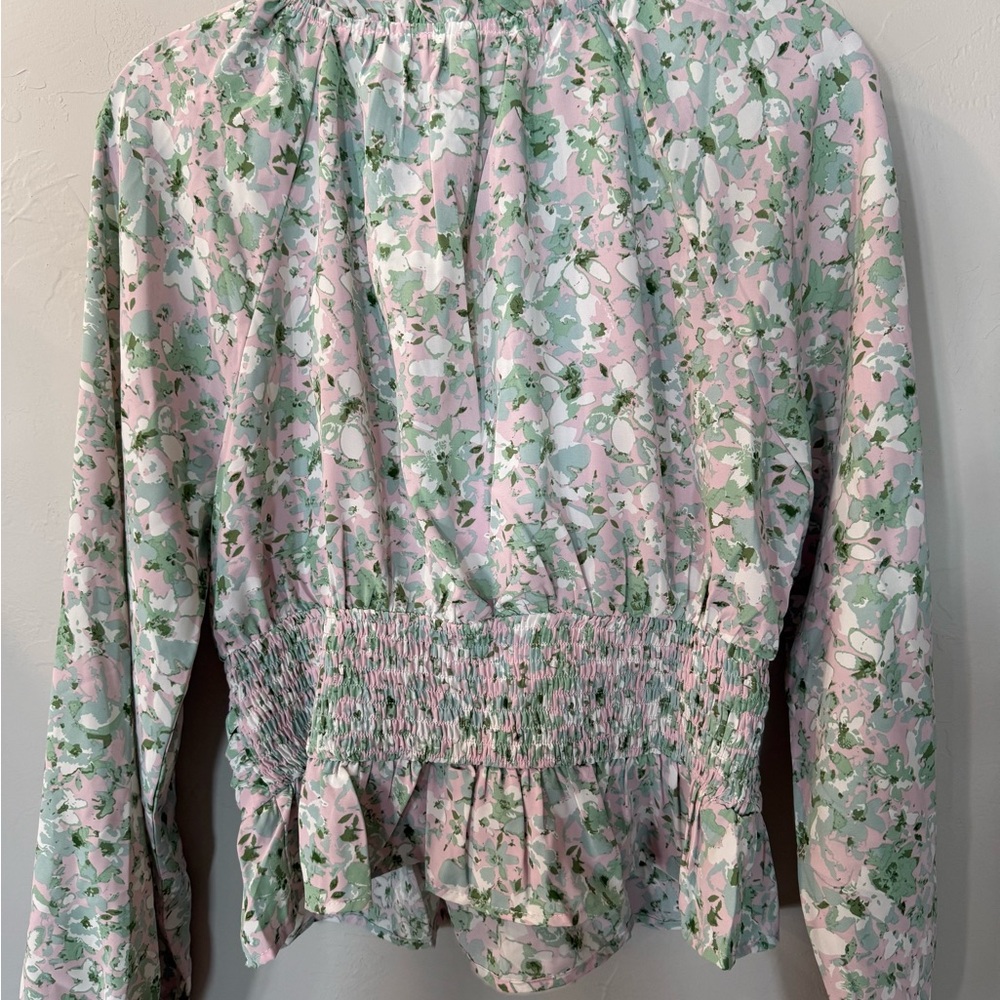 NWT Entro Pink and Green Floral Blouse Size Large - Picture 2 of 5